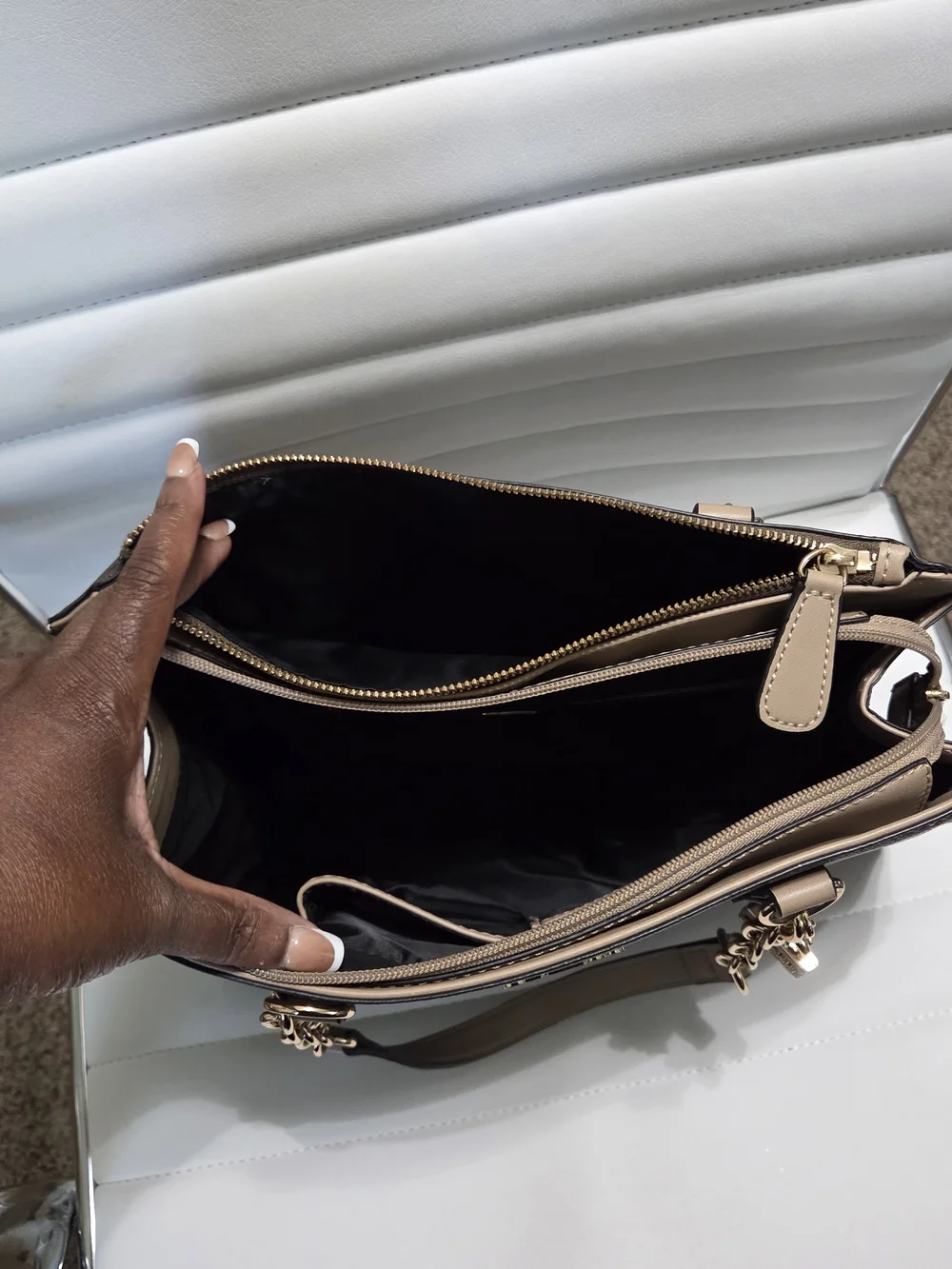 GUESS Factory Ellison Monogram Satchel Handbag in Brown with Gold Hardware